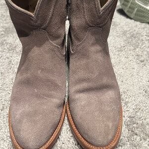 Tecovas taupe suede ankle boots